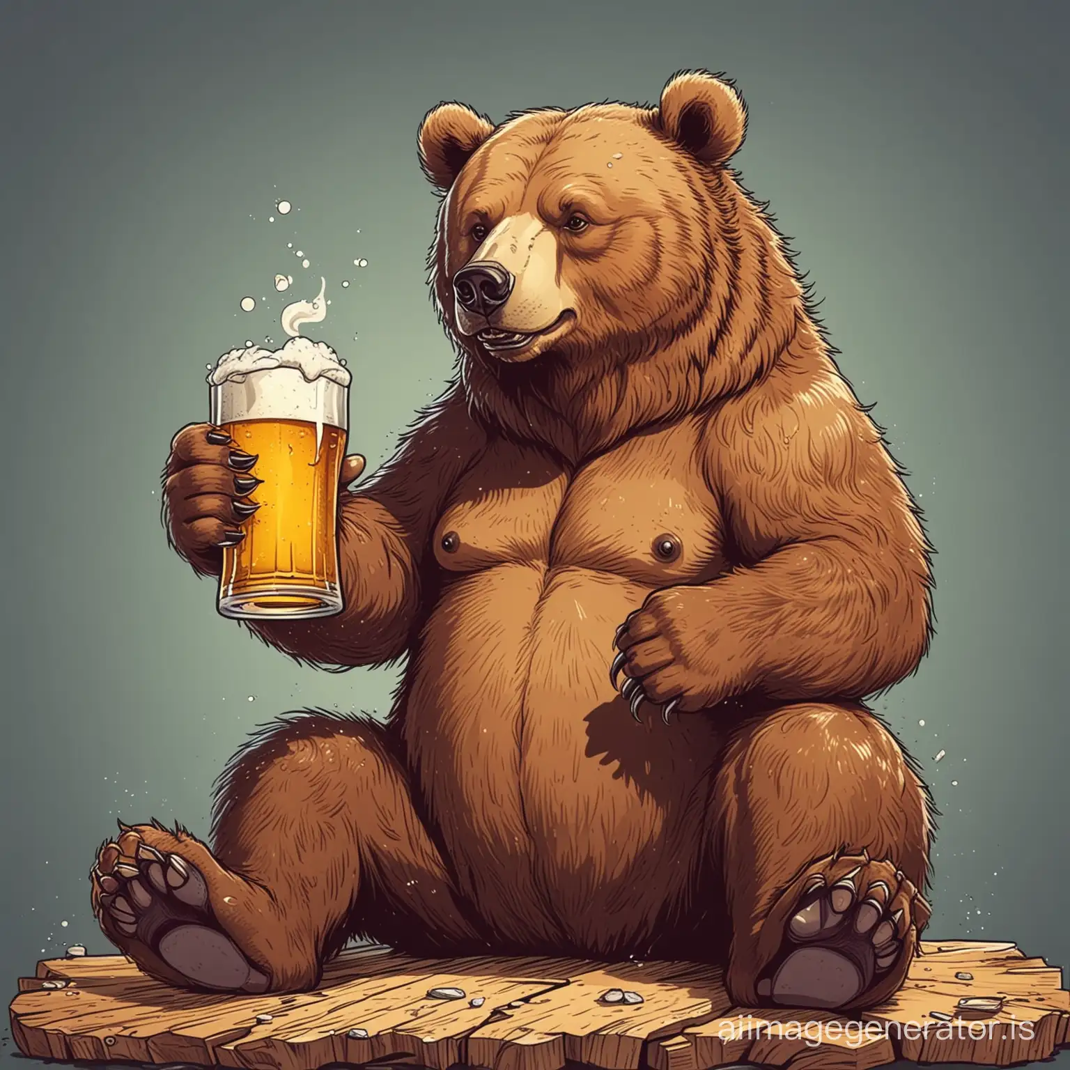 A bear drinking a beer in comic style