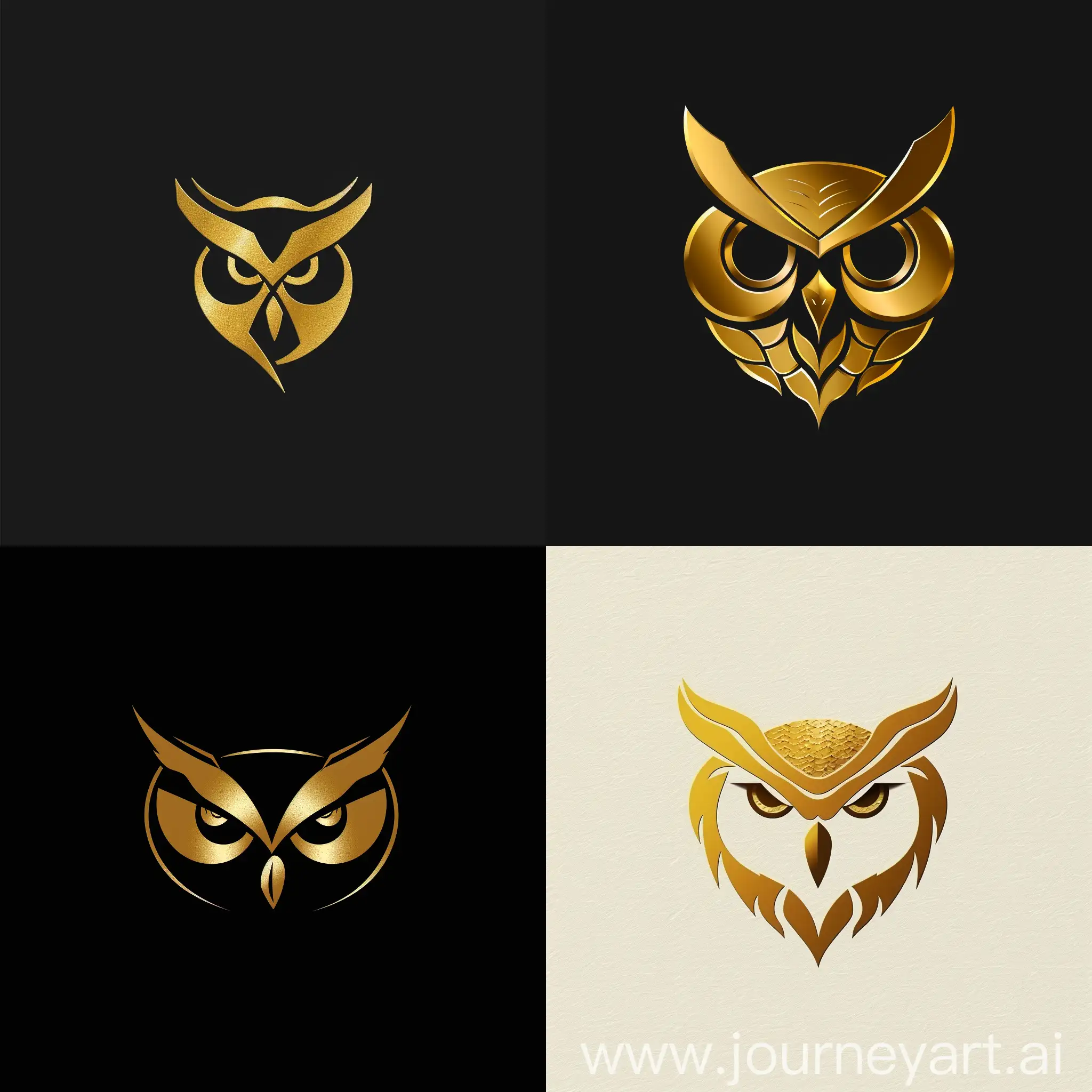 Golden-Owl-Logo-Design-with-Intricate-Details-and-Symmetrical-Patterns