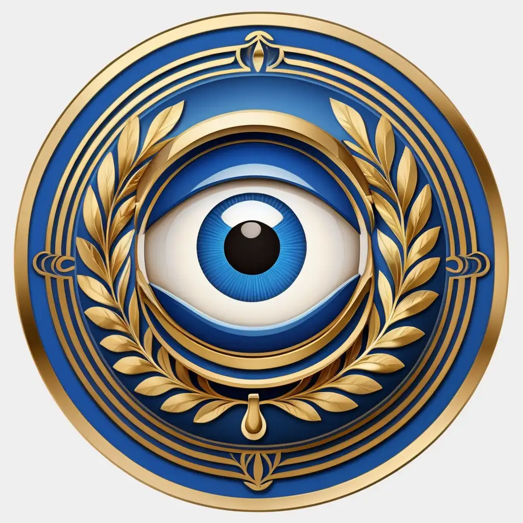 Elegant Greek Blue and Gold Eye Circle Icon