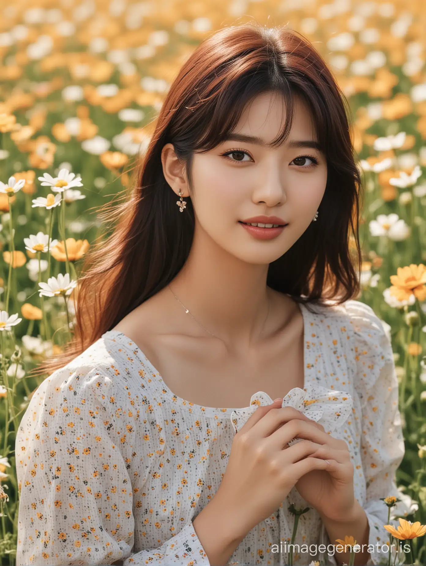 Beautiful Bae Suzy in a flower field, portrait,