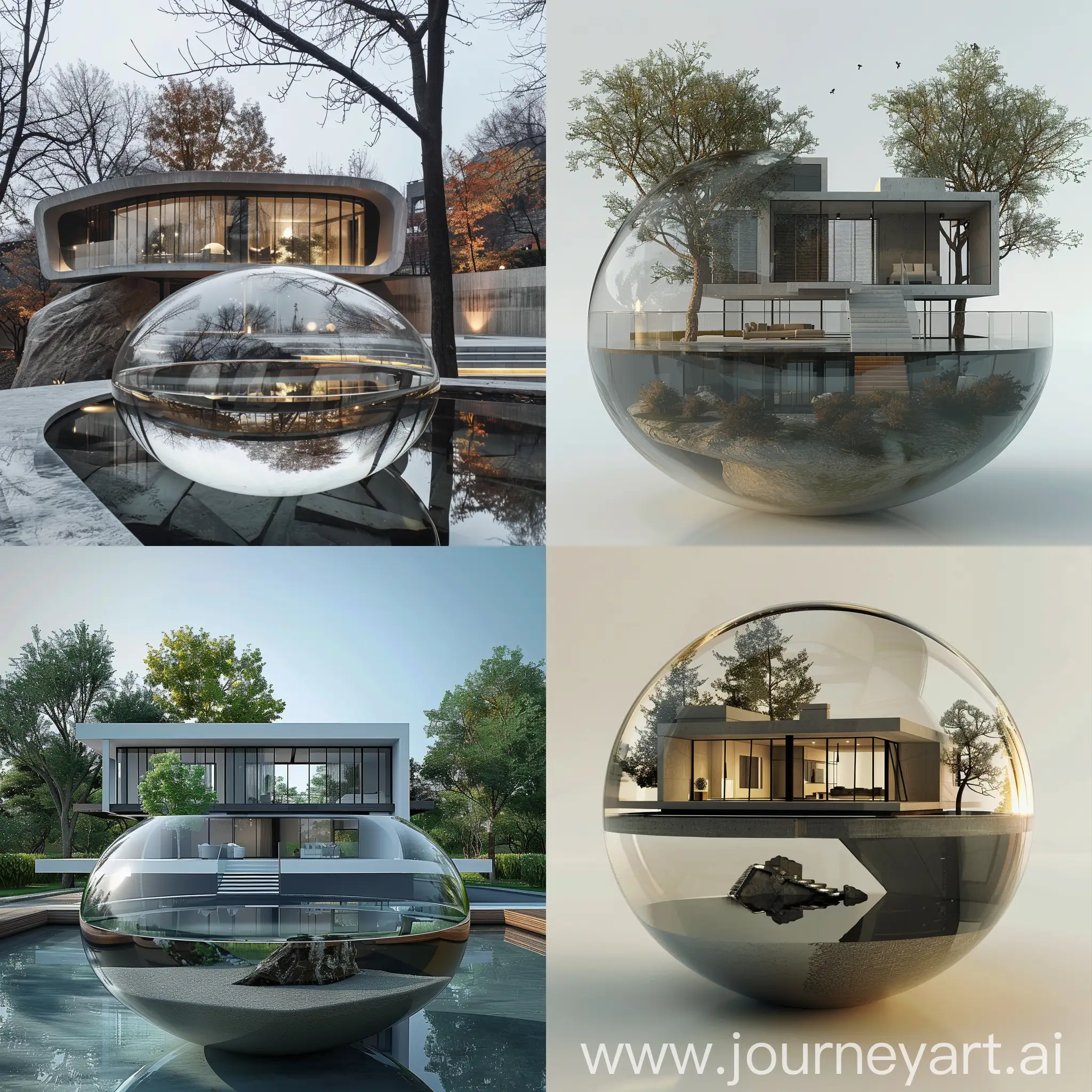 a modern house protected in a glass bowl