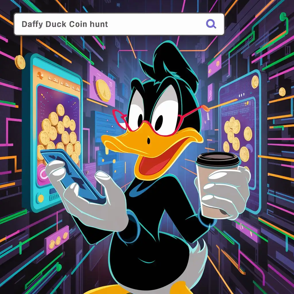 Daffy Duck on a Vibrant Coin Internet Page