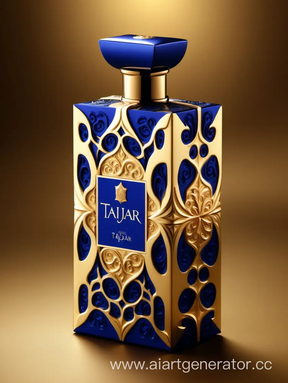 Luxurious-TAJDAR-Perfume-Box-Design-Elegant-Gold-and-Royal-Blue-Packaging