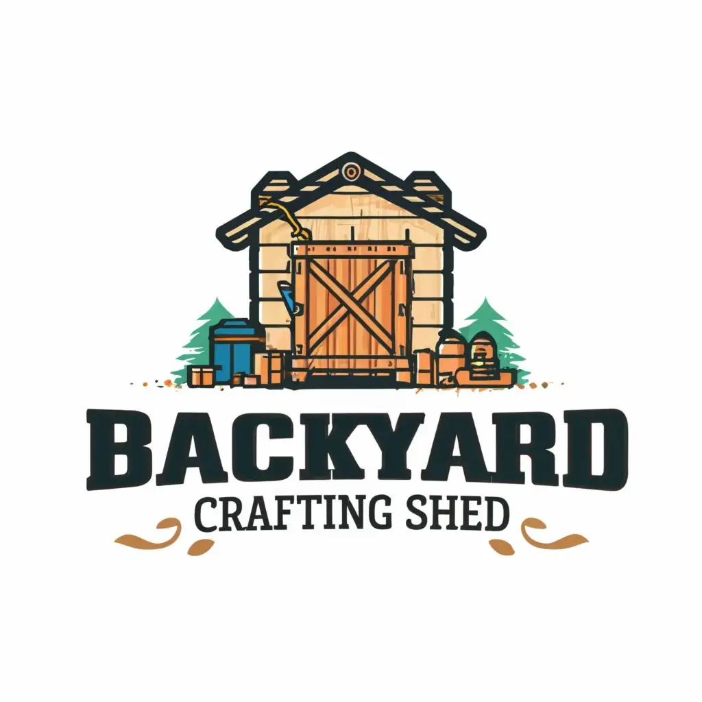 logo, wooden tool shed, with the text "backyard crafting shed", typography, be used in Construction industry