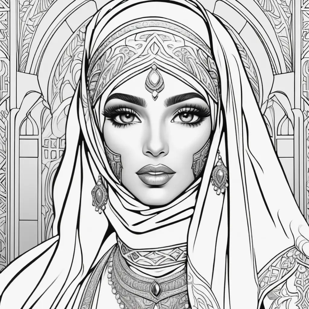 Intricately Detailed Arabian Woman Coloring Page | MUSE AI