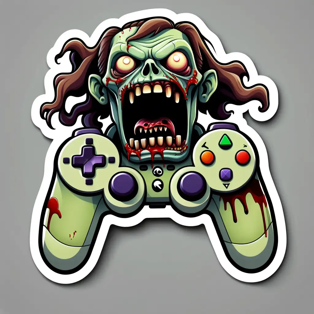 Zombie Biting Gaming Controller Sticker Icon