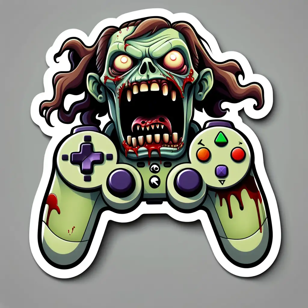 zombie biting gaming controller sticker icon