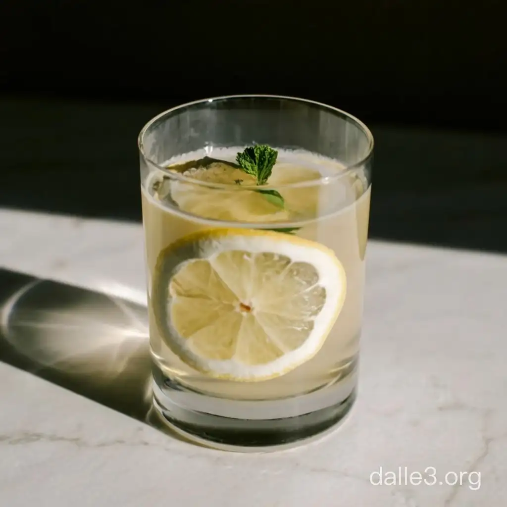 Гладкий узкий стакан теплой воды с лимоном