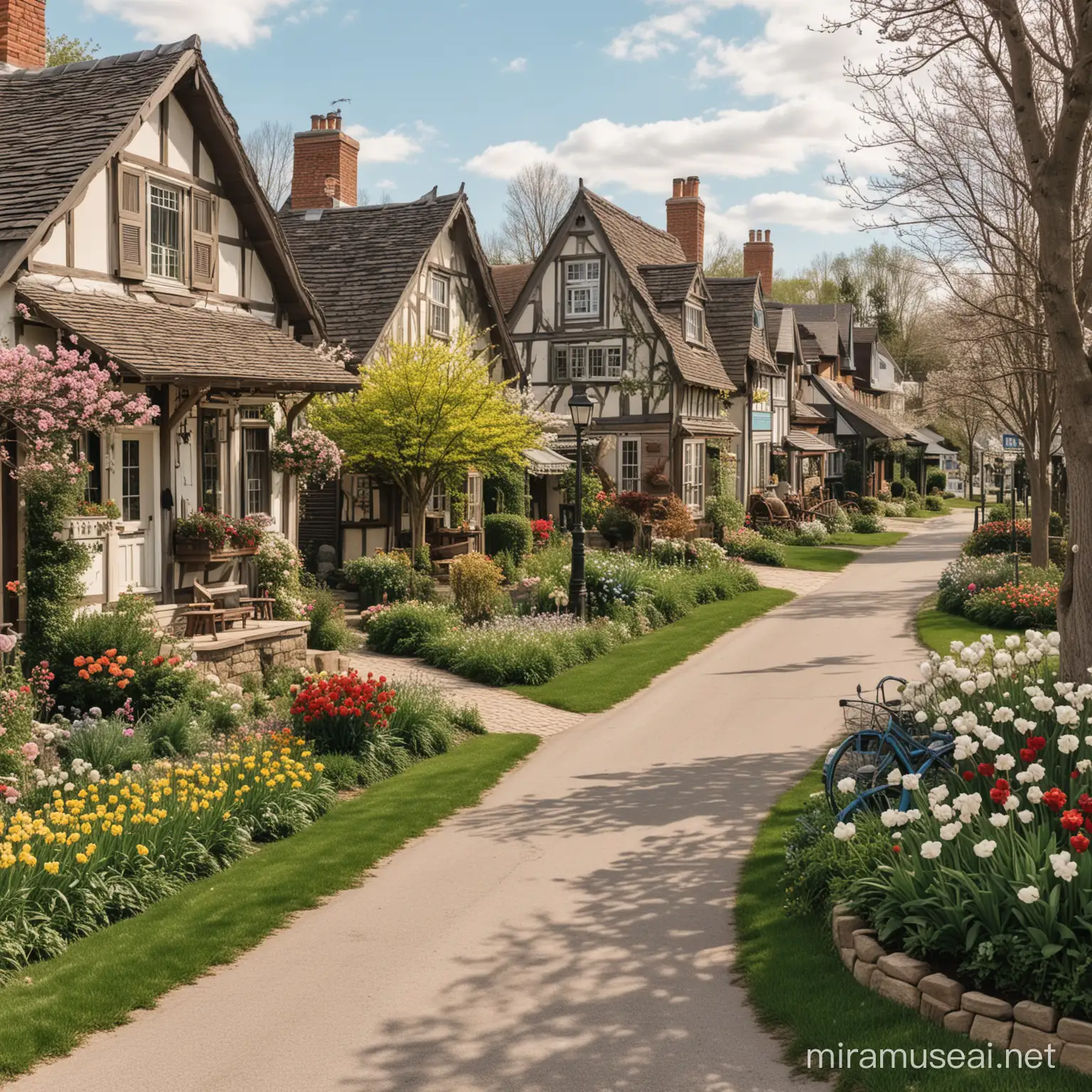 quaint, springtime village, cottagecore vibes
