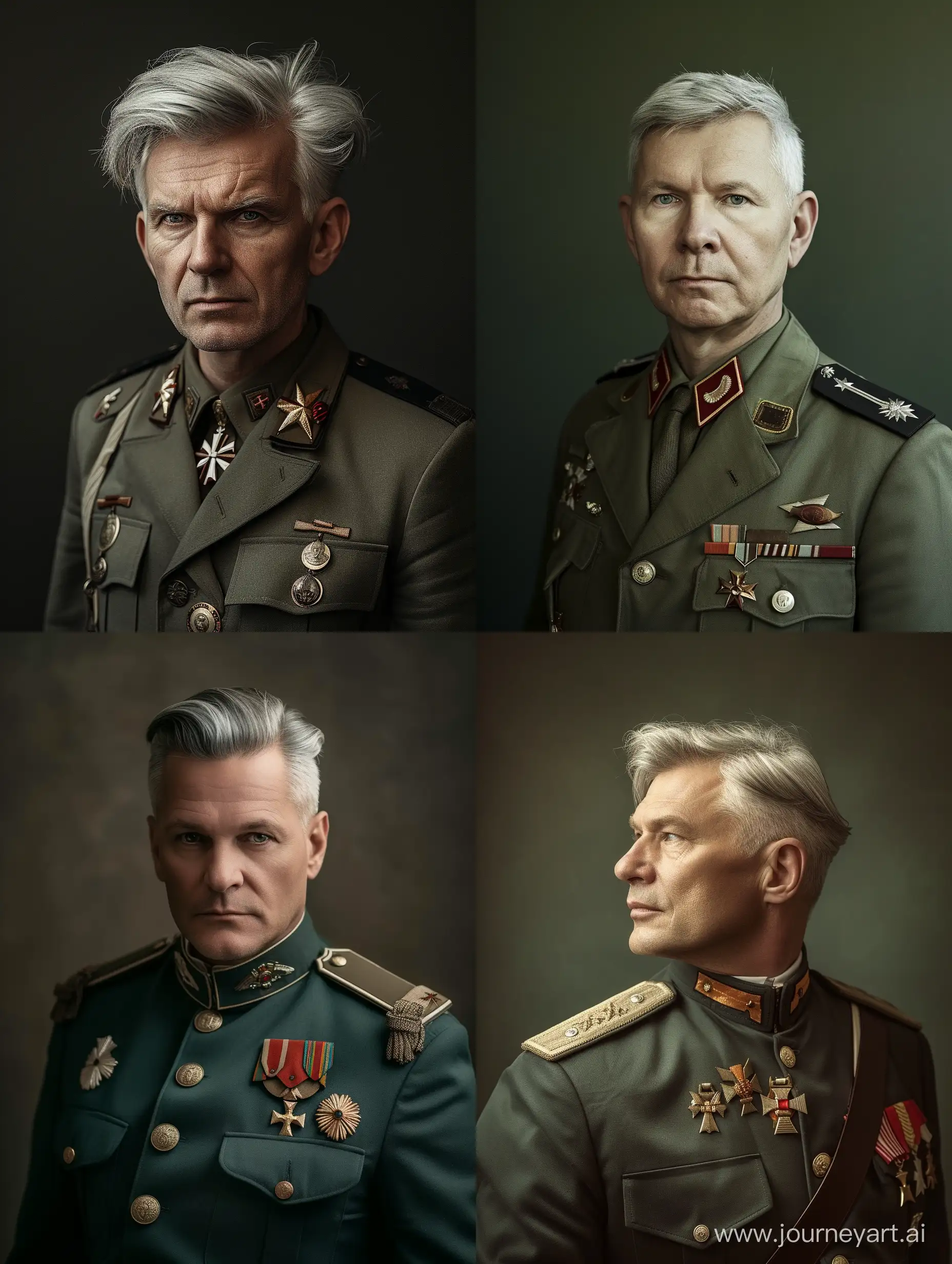 Canon EOS 5D Mark II + Canon EF 70-200mm f/2.8L IS II USM, a man in a military uniform, a character portrait, by Mikhail Evstafiev, pixabay contest winner, silver hair, professional studio photograph, dressed like in the 1940s, old masters light composition