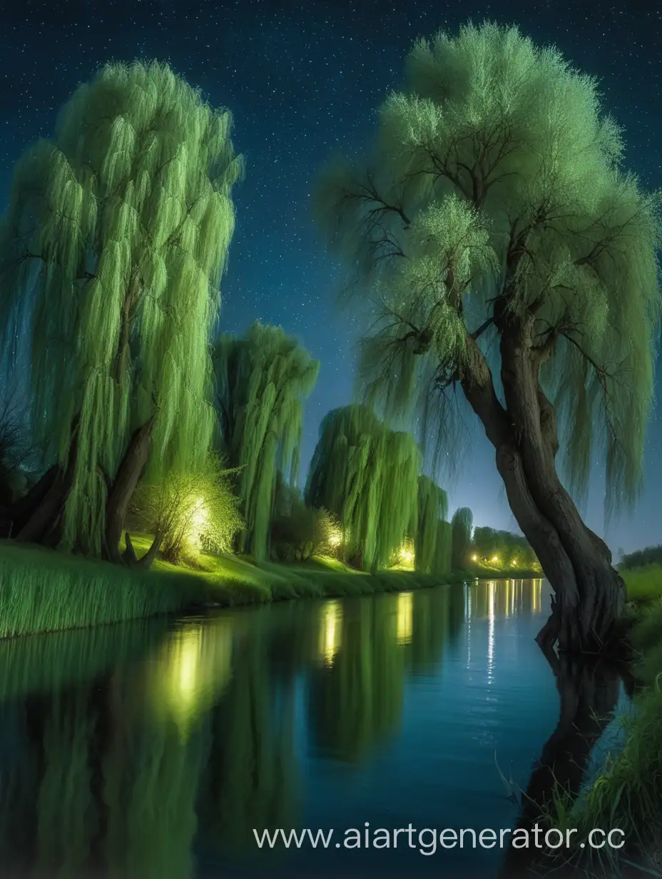  ночная река и большие ивы