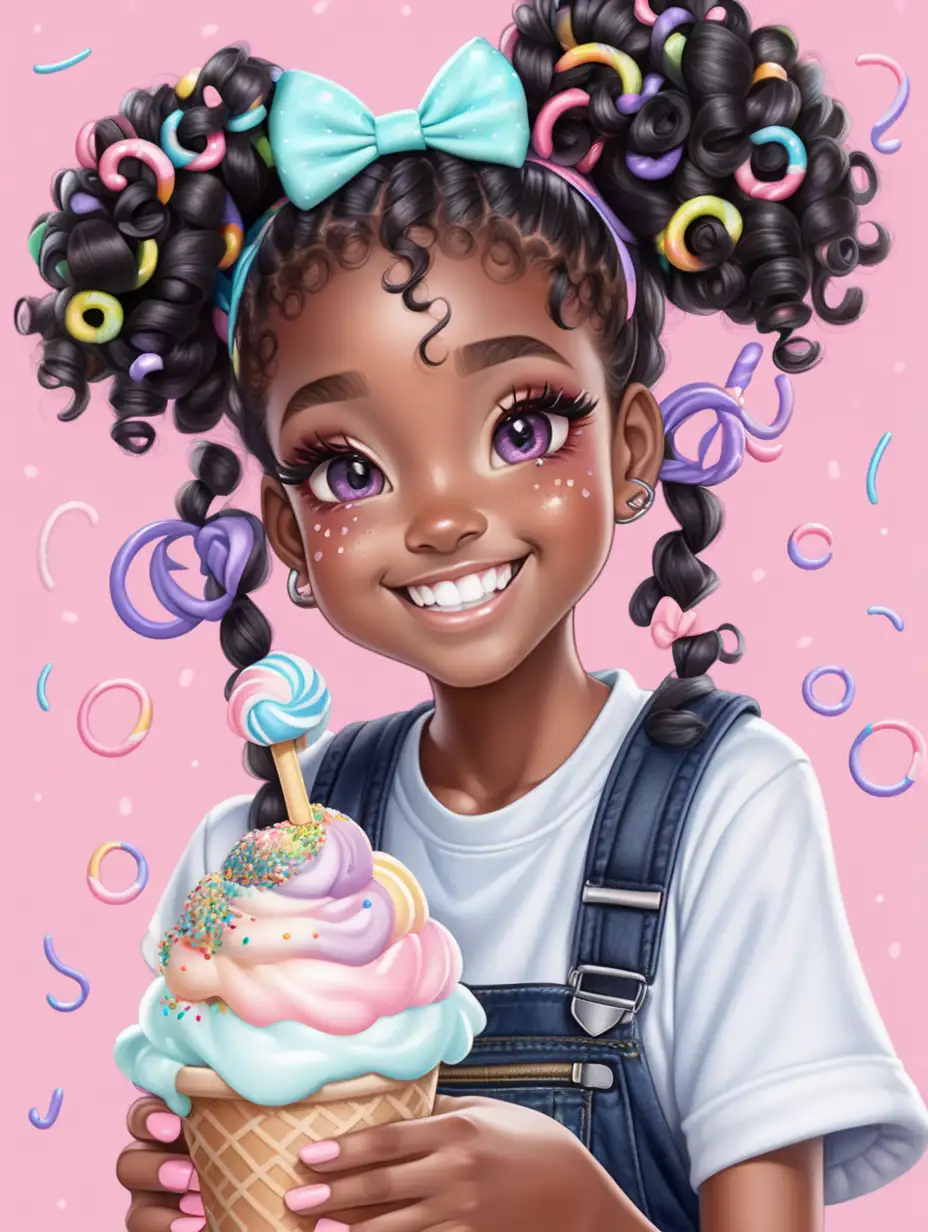 Adorable African Girl with Colorful Pastel Vibes and Boba Delight
