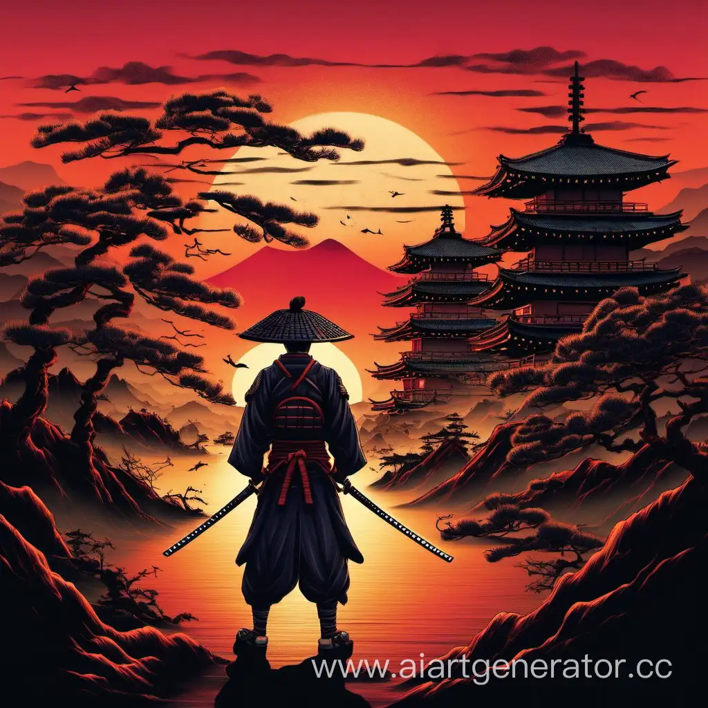 Serene-Samurai-Silhouette-Against-Japan-Sunset