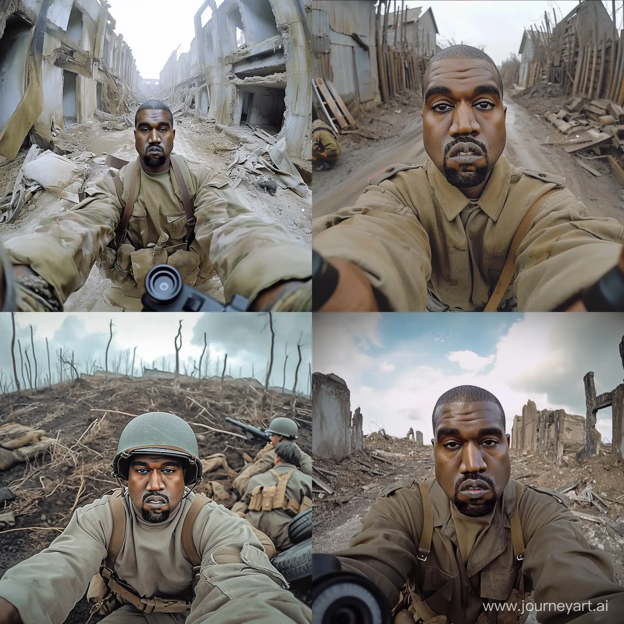 Gopro pov selfie of kanye west in world war 2 --v 6

