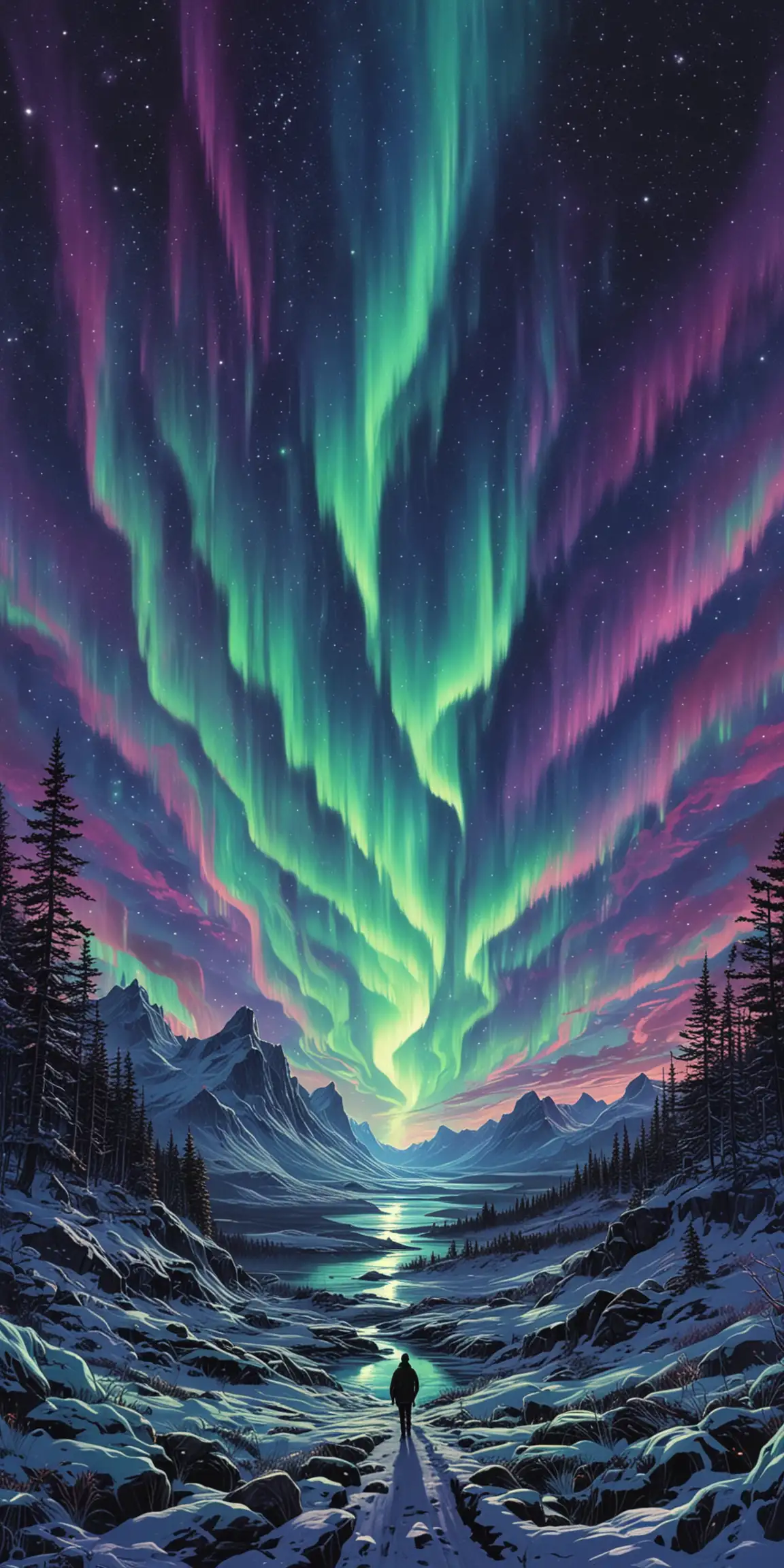 Vibrant Northern Lights Psychedelic Artwork