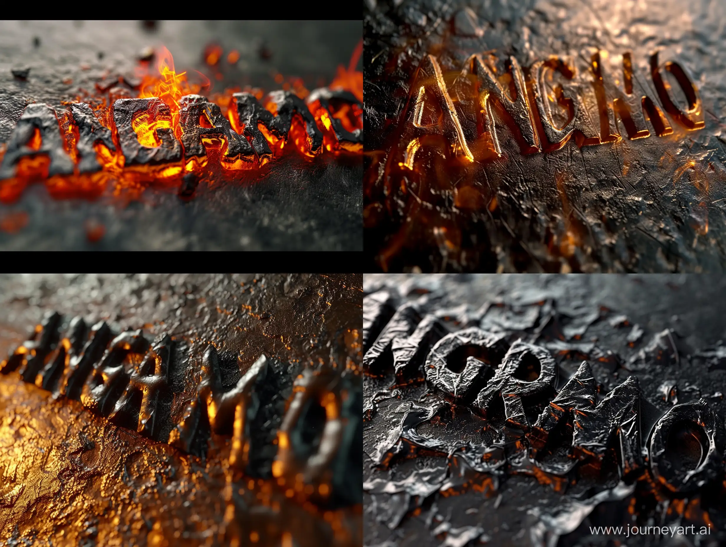 Hot, molten, embossed 3D metallic text strictly titled as "ANGRAMO GFX"