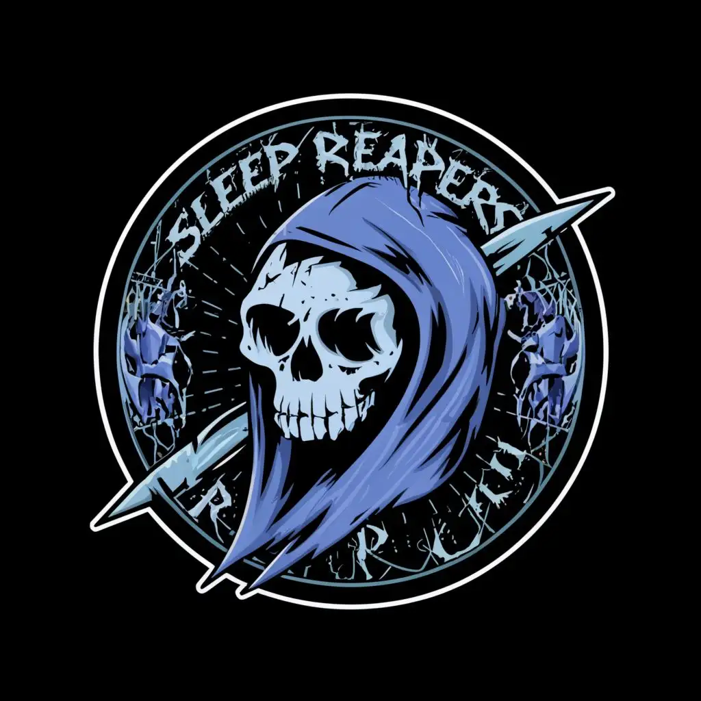 logo, Grim reaper
Planet
, with the text "Sleep reapers", typography
