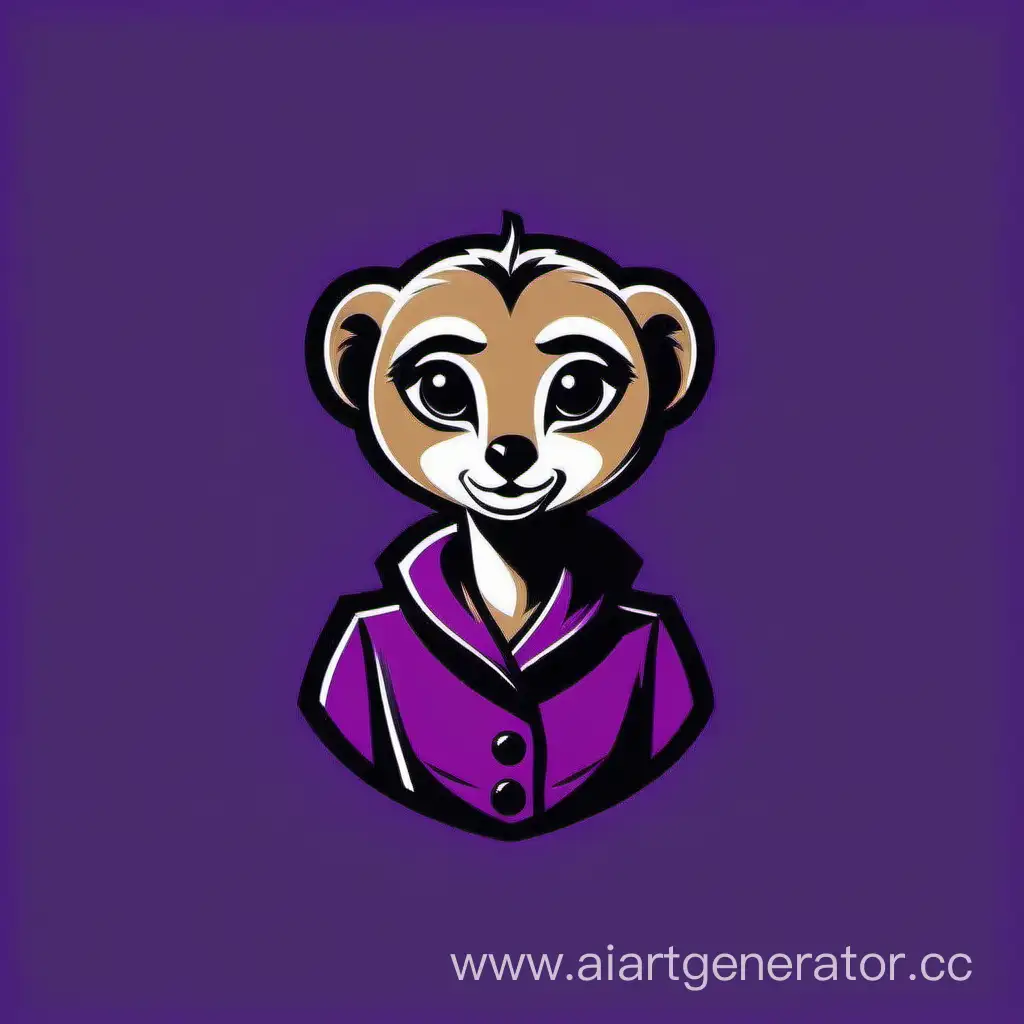 Create a girl logo vector flat vector image of a simplified, stylized, simplified shapes and a bright purple and black color scheme of an anthropomorphic meerkat logo for a clothing store. Isolated. Focus on clear lines and uniform color zones to achieve a minimalistic but visually appealing design.