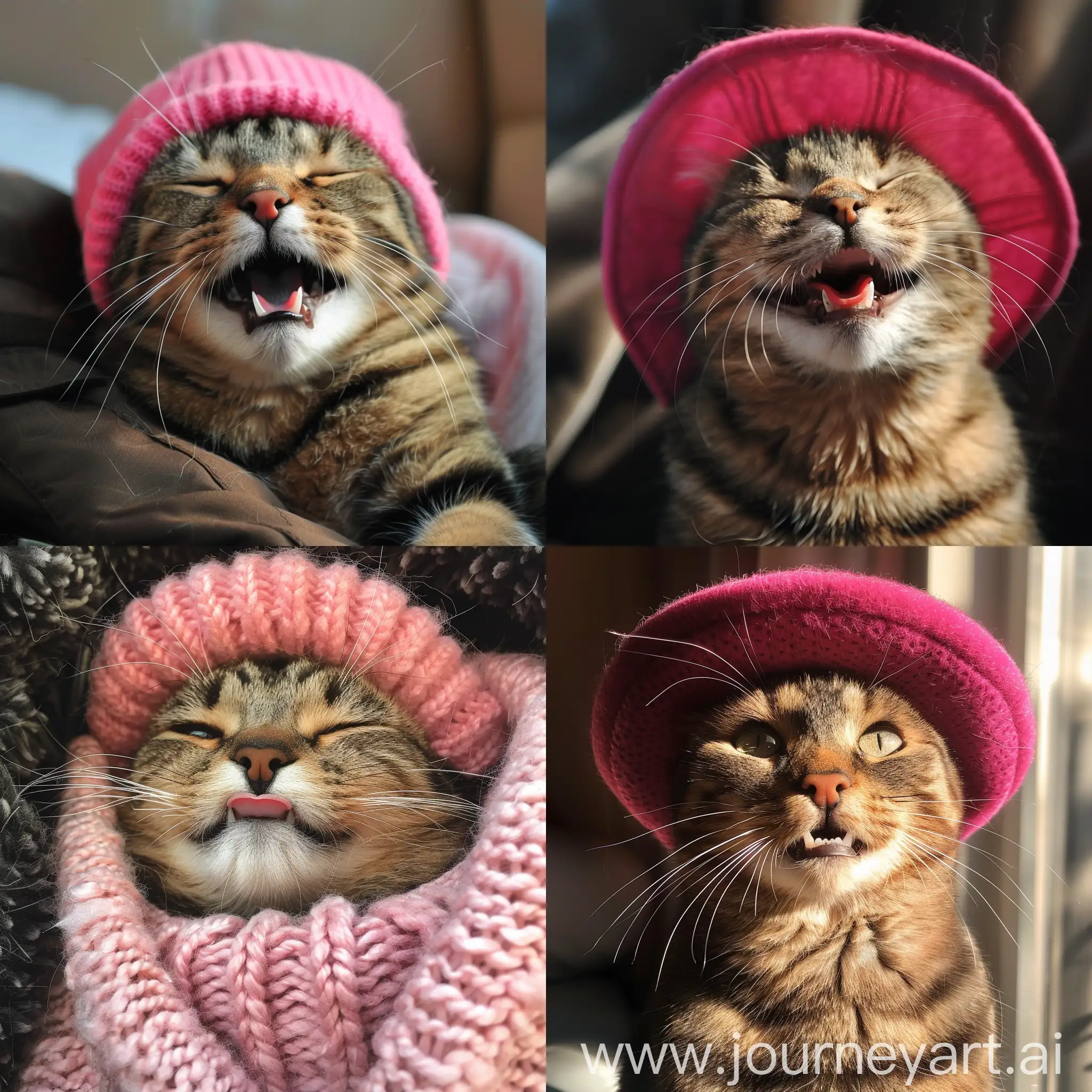 happy cat, pink hat