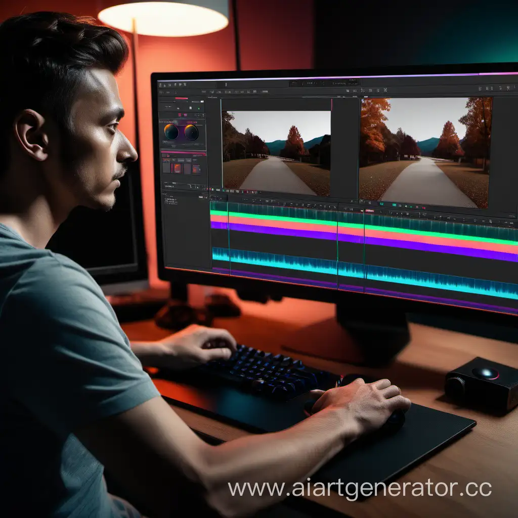 Цветокоррекция, монтаж видео, человек, компьютер, Davinchi Resolve