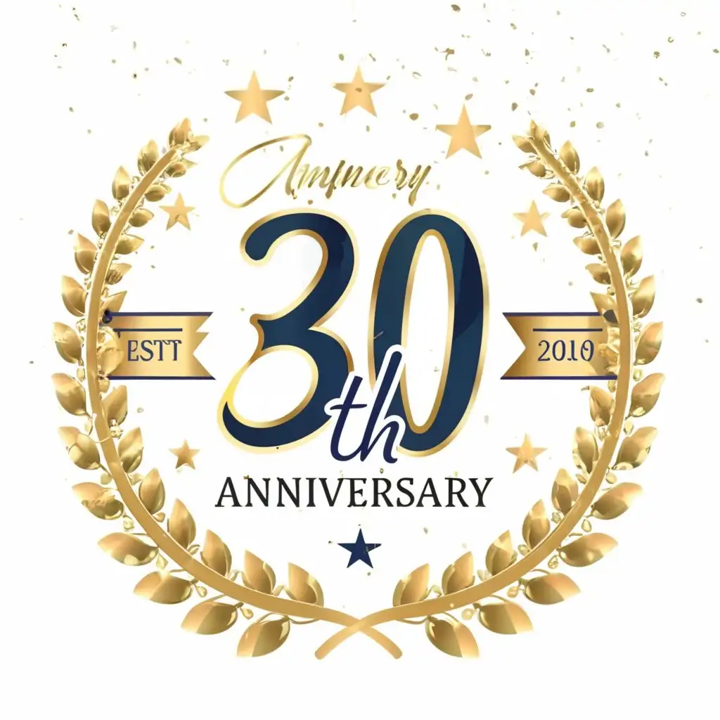 a logo design,with the text "30th anniversary", main symbol:round logo with the number 30th anniversary, blue, yellow gold with white background,Moderate,be used in Travel industry,clear background