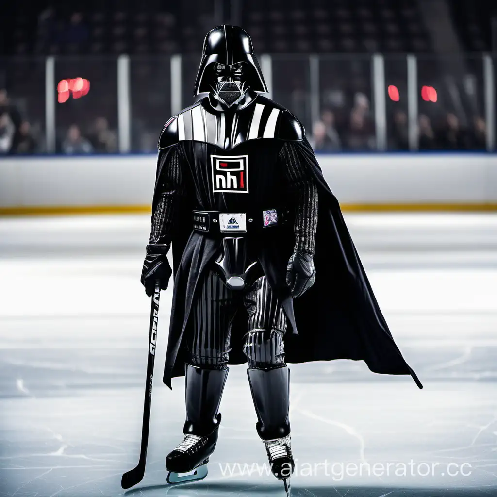 NHL hockey player as Darth Vader on the ice rink