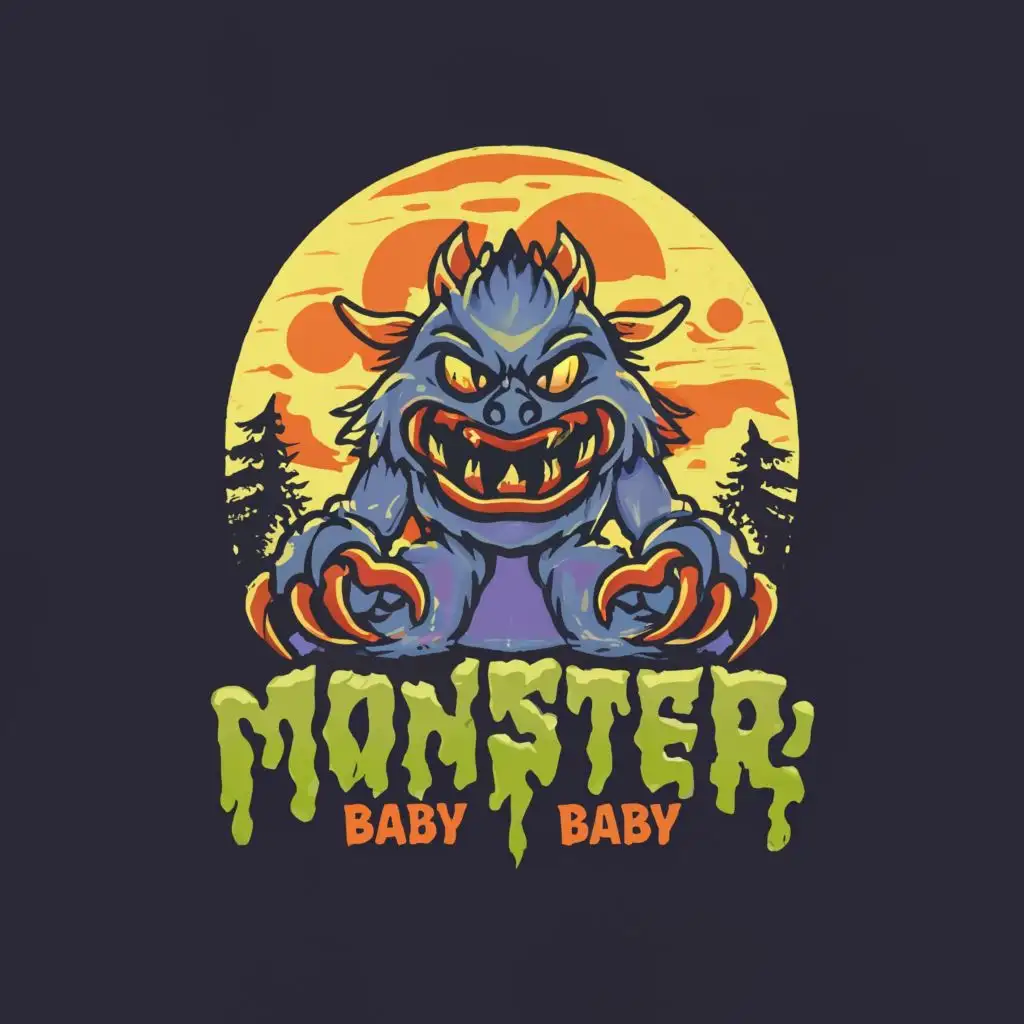 LOGO-Design-For-Furry-Fierce-Babies-Expressive-Cartoon-Monster-with-Moonlit-Forest-Theme