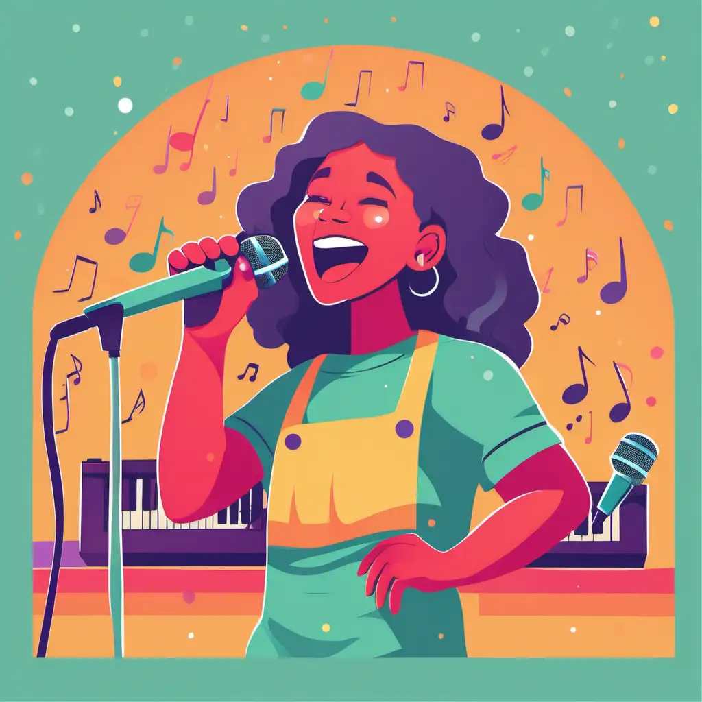 flat illustration style. a happy singer. very colorful.