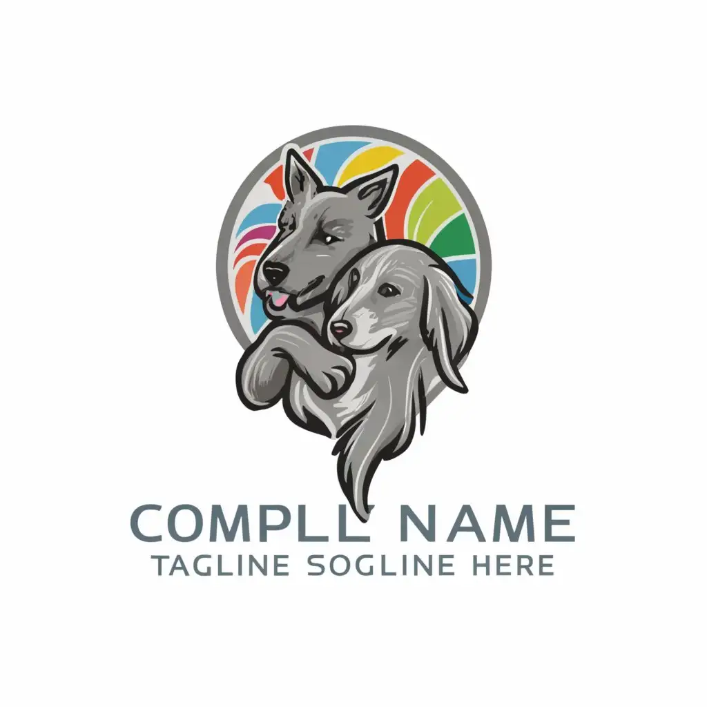 a logo design,with the text "_", main symbol:realistic grey dog having its hair brushed by a good-looking person,complex,clear background