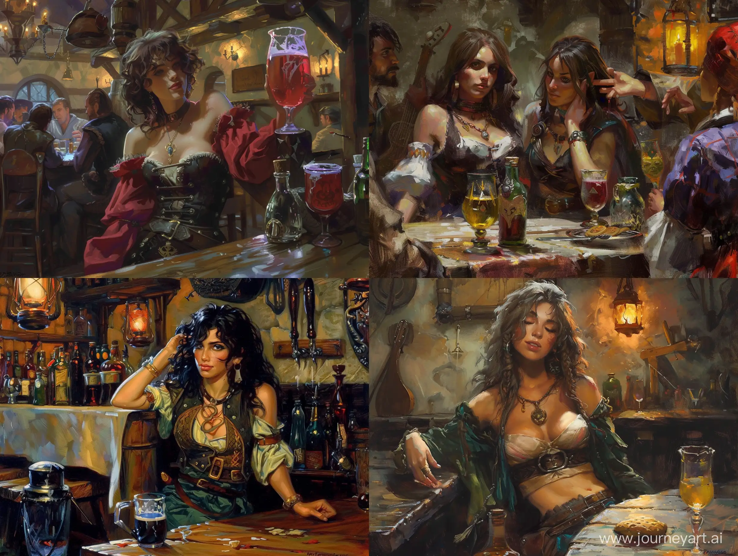 Girl-Bard-Performing-in-a-Vibrant-Tavern-Fantasy-Art-by-Frank-Frazetta