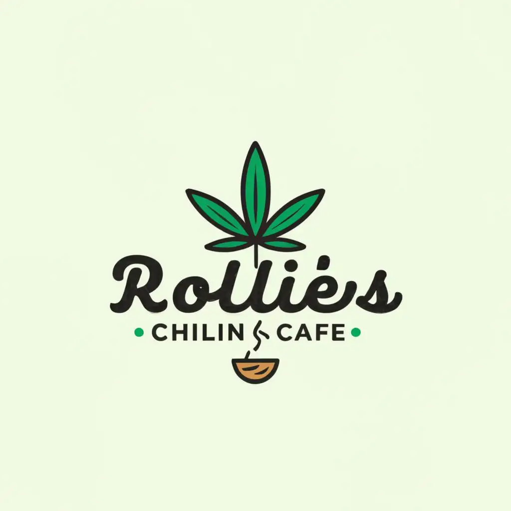 a logo design,with the text "rollies chilling cafe", main symbol:weed leaf and a joint,Minimalistic,be used in Entertainment industry,clear background