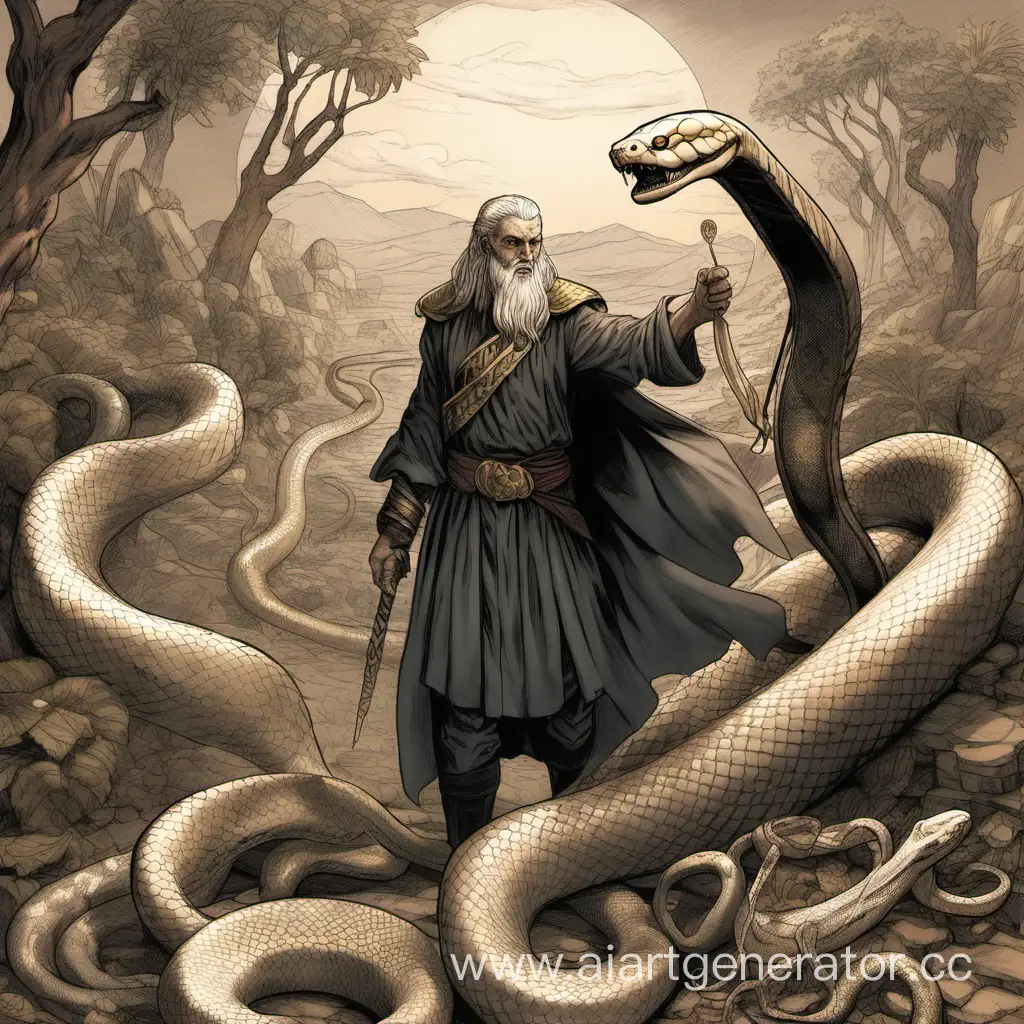 Люциус и его змея бьют Джодаха по спине 
