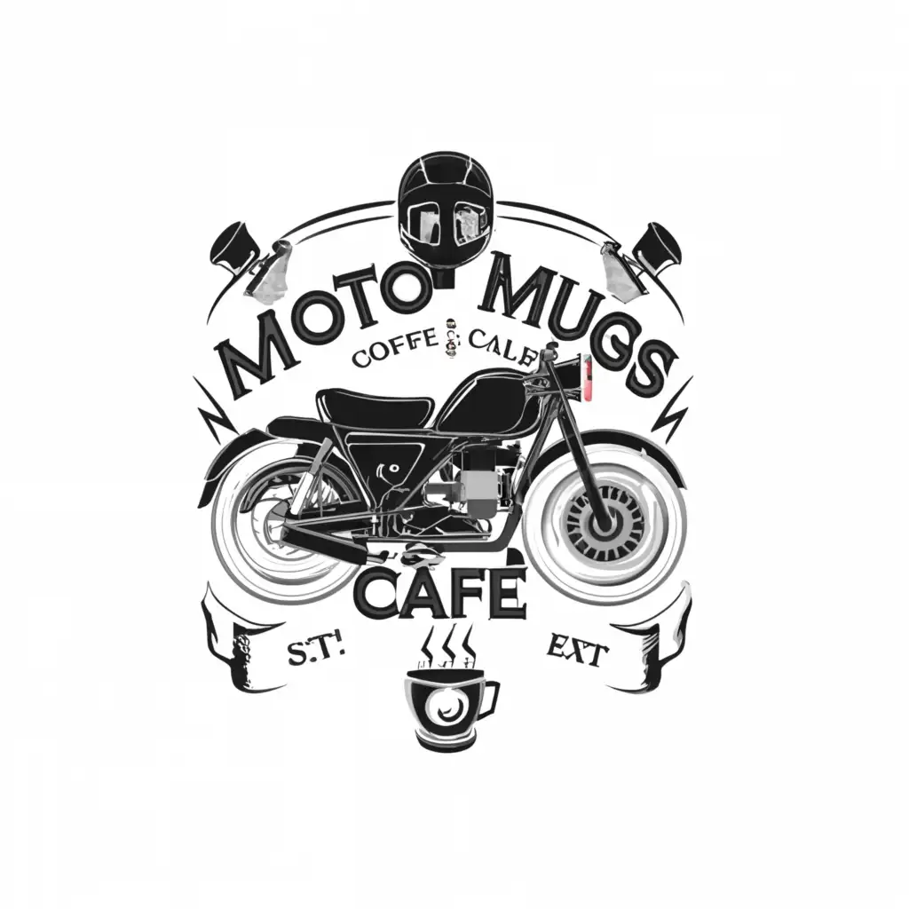 a logo design,with the text Moto Mugs Cafe, main symbol:bikes and coffee,complex,be used in Restaurant industry,clear background
