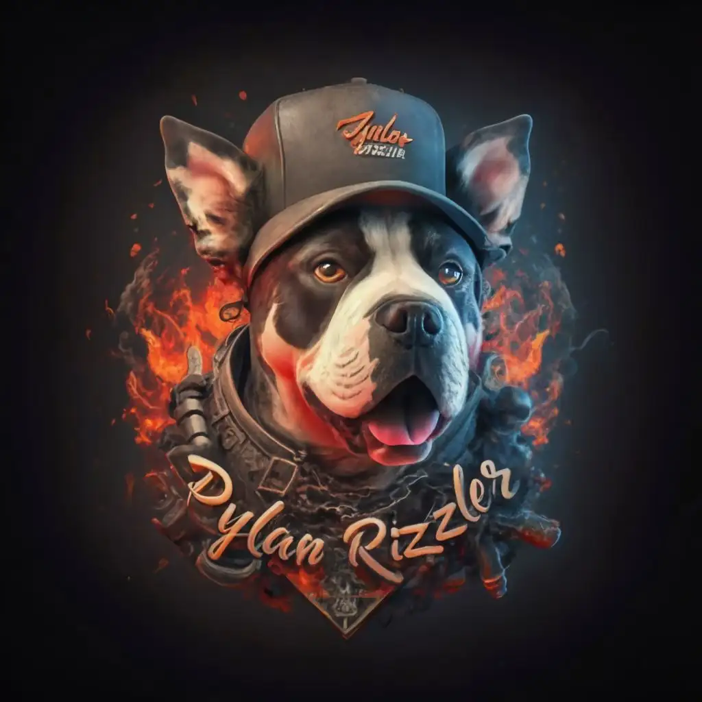 logo, dog in gangster style 80, graffiti, 3d render, typography, with the text ""Dylan Rizzler"", typography, be used in Entertainment industry