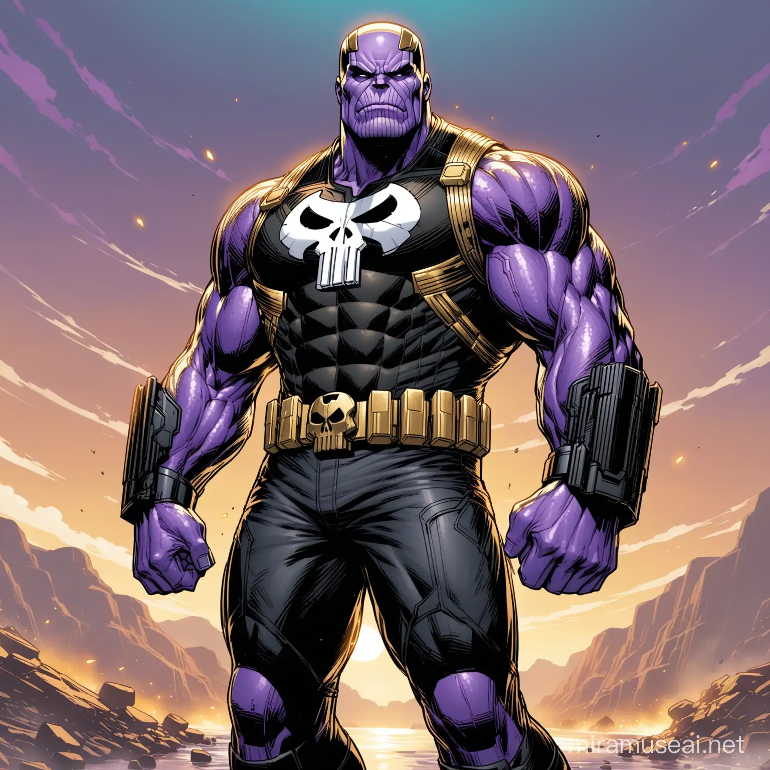 combine  Thanos with Punisher, creating a new and unique heroic figure