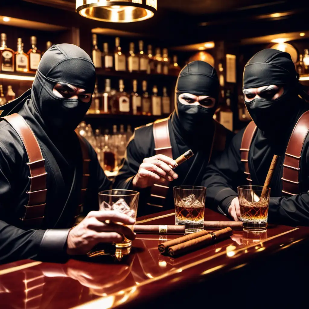 luxury
 ninjas at the bar having whiskey and cigars