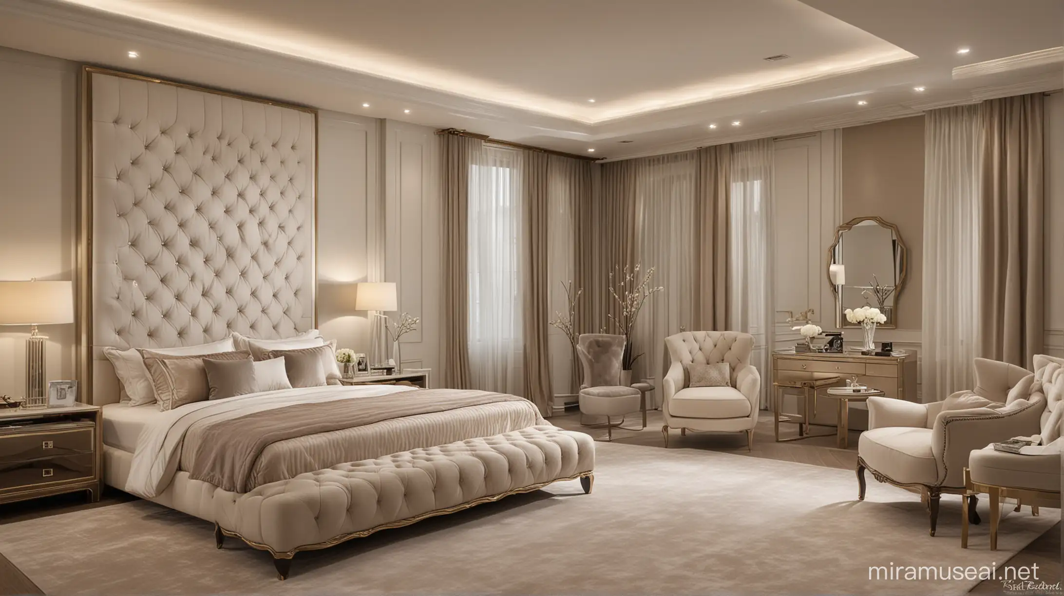 Luxurious Bedroom with HighEnd Furniture and Artistic Photography