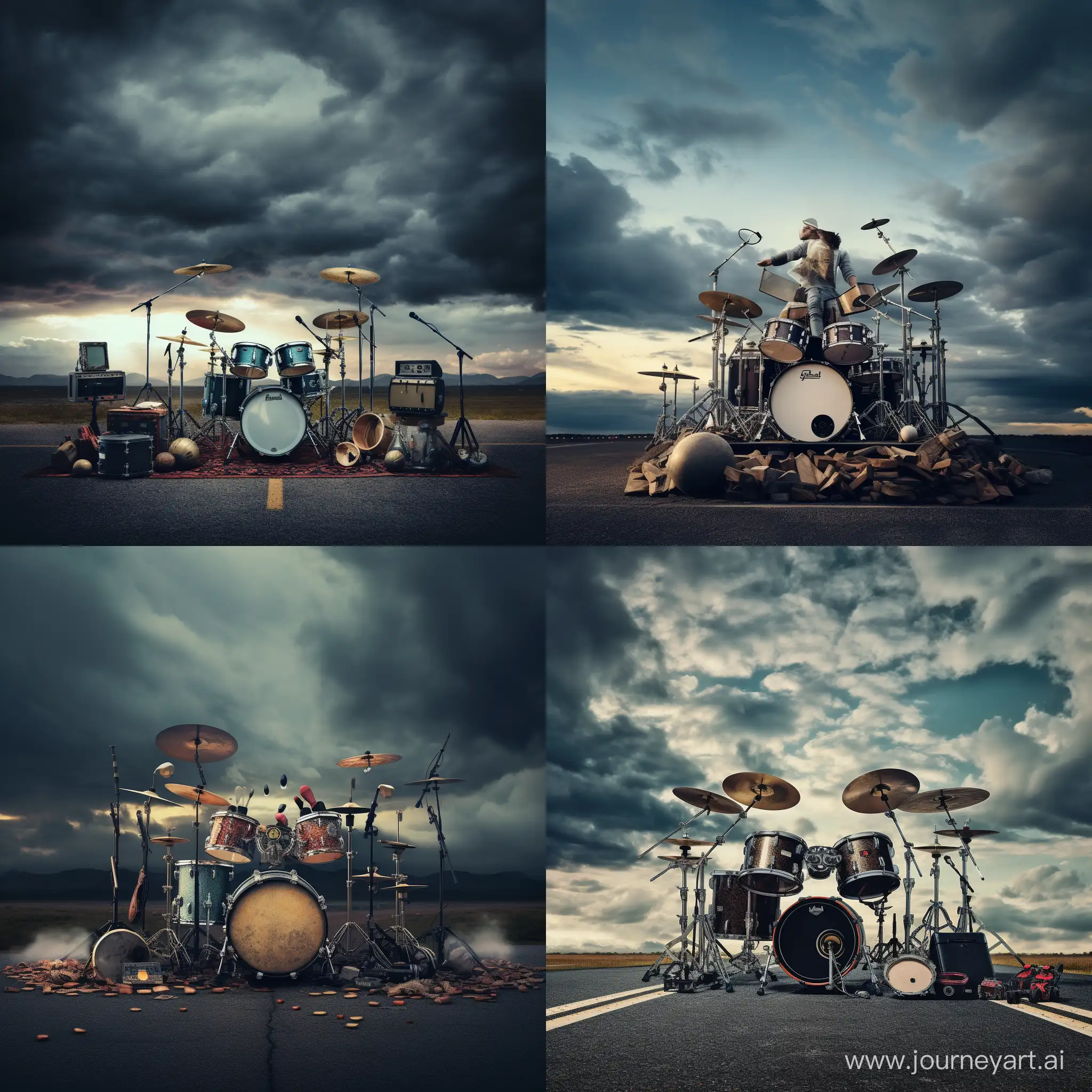 Highway-Rock-Drum-Kit-Under-Stormy-Sky