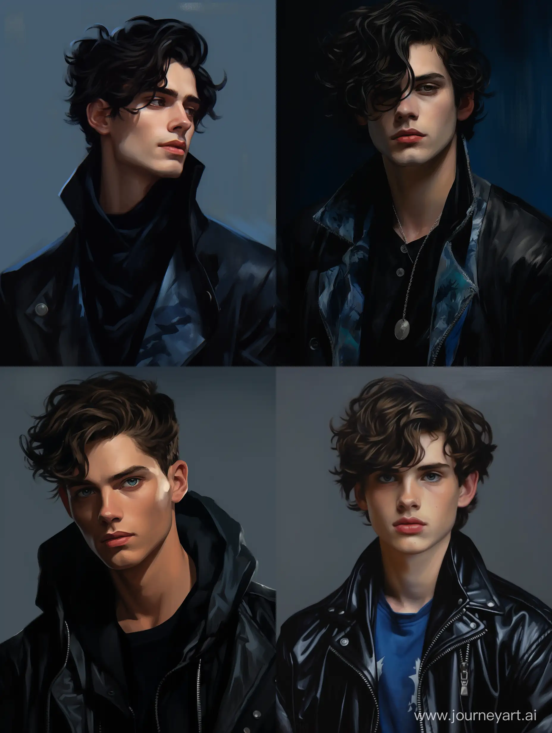 A beautiful boy in black jacket  and eye blue