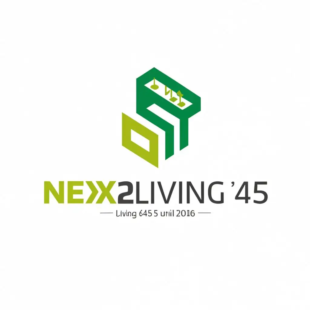 logo, Overall, "NEX² Living '45" represents a new construction project and thus the vision of environmentally friendly and innovative living on a new level until the year 2045. The name suggests an advanced, sustainable lifestyle and highlights your project as a pioneer in green building. Create a modern logo with the inscription, with the text "NEX² Living 45", typography, be used in Real Estate industry