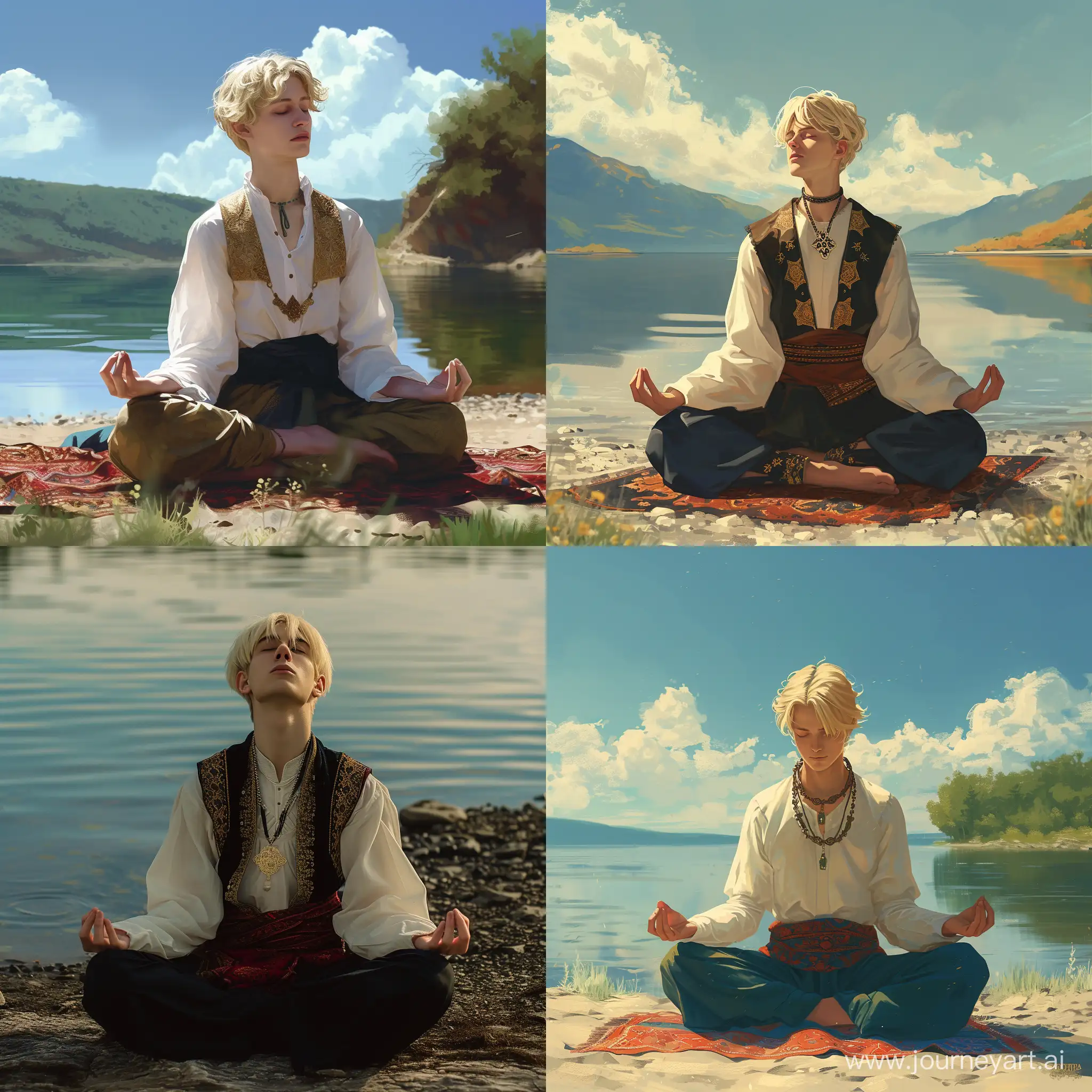 Serene-European-Blonde-Youth-Meditating-by-the-Vaporwave-Lake
