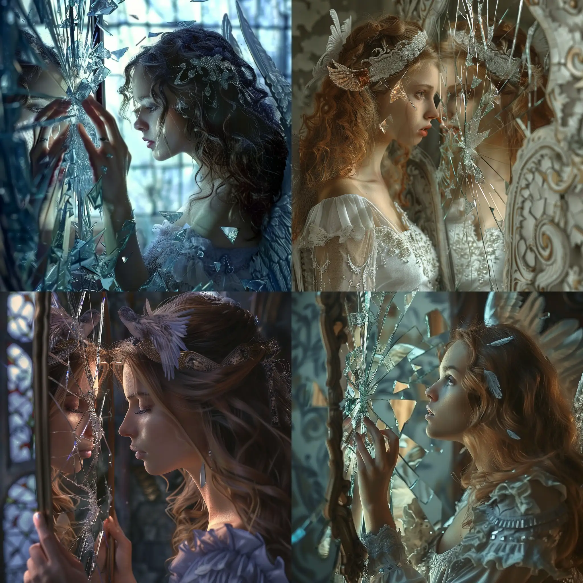Ethereal-Medieval-Angel-Gazing-into-Shattered-Mirror-Magical-Fantasy-Art