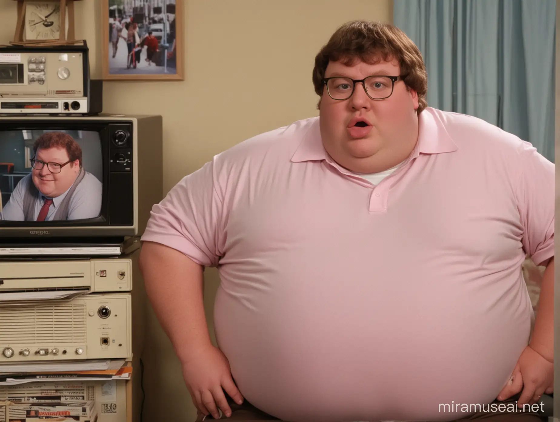 vhs screengrab of a live-action 80’s sitcom featuring an overweight peter griffin