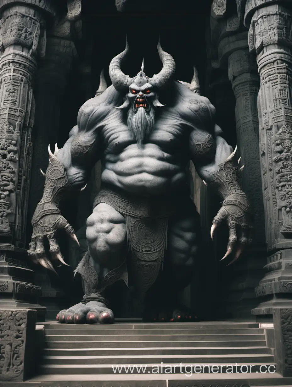 Majestic-Gray-Demon-Strolls-through-Ancient-Temple