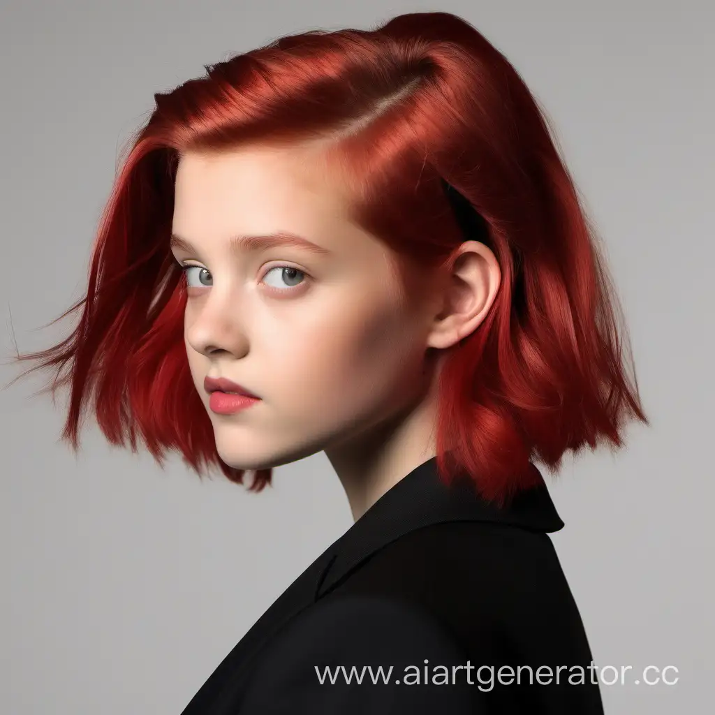 Stylish-15YearOld-Girl-in-Elegant-Black-Blazer-with-Red-Voluminous-Bob-Hairstyle