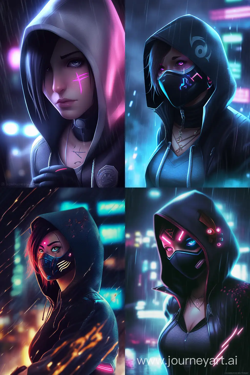 Futuristic-Anime-Character-with-Artistic-Face-Tattoos-in-Cinematic-Rainy-Setting