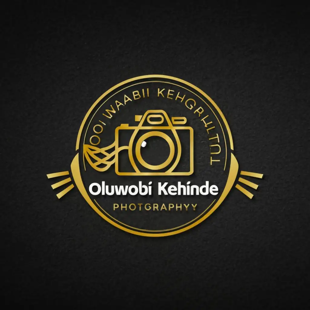 a logo design,with the text "Oluwatobi Kehinde Photography", main symbol:Golden shiny text and camera,Moderate,be used in Entertainment industry,clear background