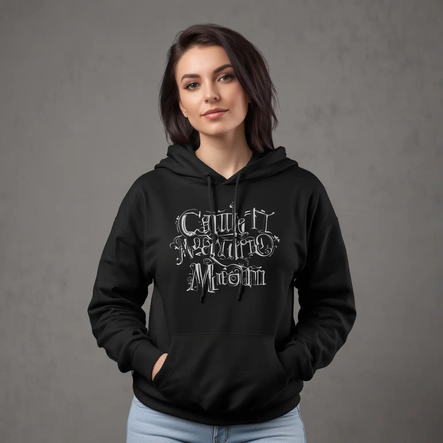 mockup for a black hoodie.  the model should be a female goth mom