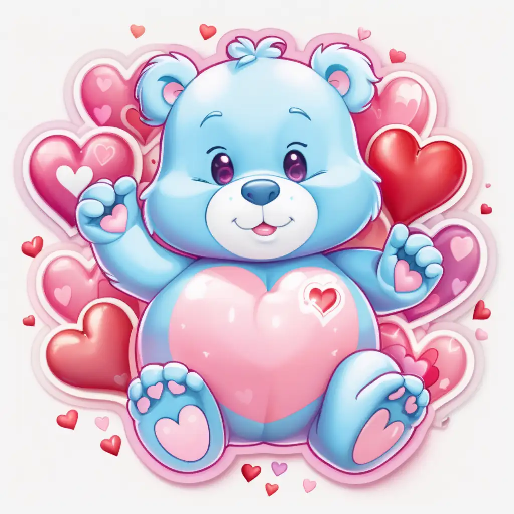 Pastel Care Bear with Glowing Heart Beautiful Valentine Background