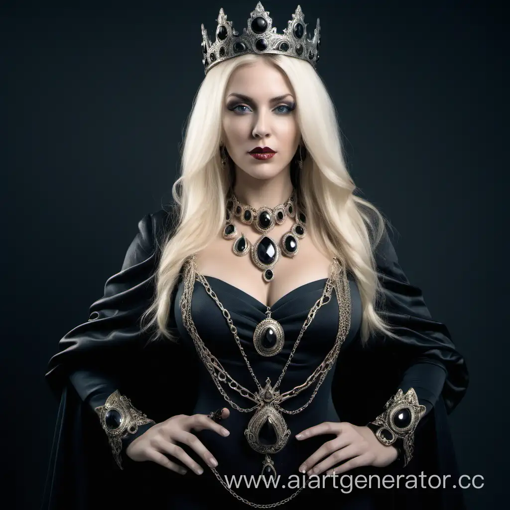 woman big chest european empress sorcerer black jewelry in full growth blonde